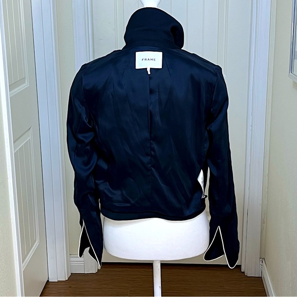 FRAME Women’s Cropped Double Breasted Blazer Navy White Size 0 Nautical Preppy - Picture 8 of 11